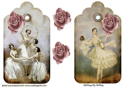 Vintage Ballet Dancers with Pink Rose on Tags