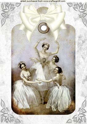 Vintage Dancing Ballerinas on a Tag A4