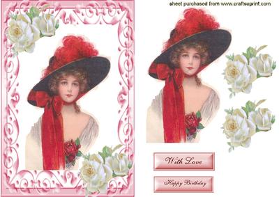 Pretty Vintage Lady in Red Bonnet