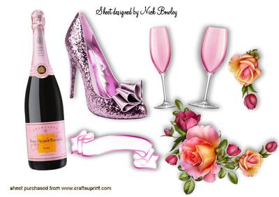Pink Sparkle Shoe with Pink Champagne & Roses A4