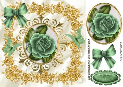 Green Rose in Gold Rose Frame with Bow 8x8