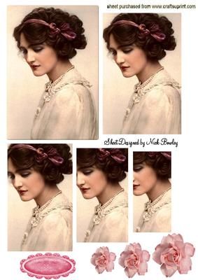 Pretty Vintage Lady with Pink Roses Pyramids