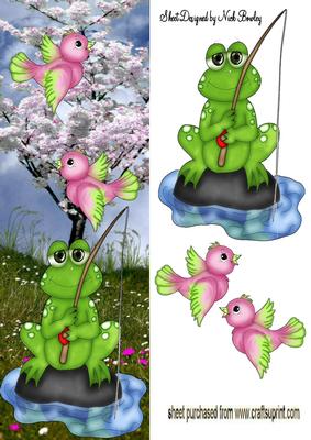 Frog Fishing with Little Birds in the Meadow Tall Dl