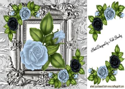 Blue Rose in Silver Ornate Frame 8x8