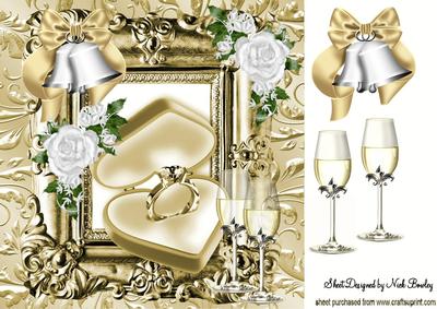 Gold Sparkler with Gold Bells and Champagne 8x8