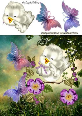 Little Bird with Butterflies in the Meadow 8x8