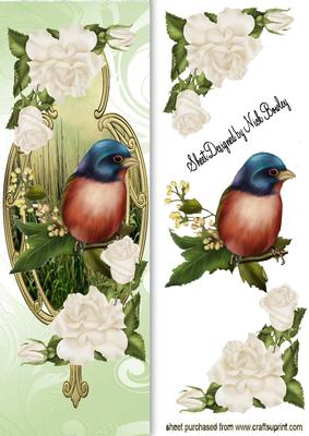 Little Bird with Cream Roses Tall Dl Card