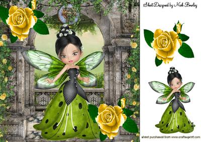 Faerie in Secret Garden with Yellow Roses 8x8