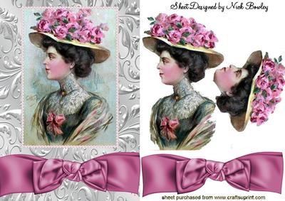 Elegant Lady in Hat with Flowers and Big Bow