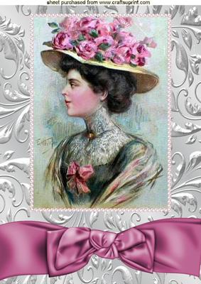 Elegant Lady in Hat with Flowers and Big Bow A4