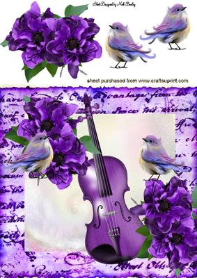 Vintage Frame with Violin and Amethyst Flowers 8x8