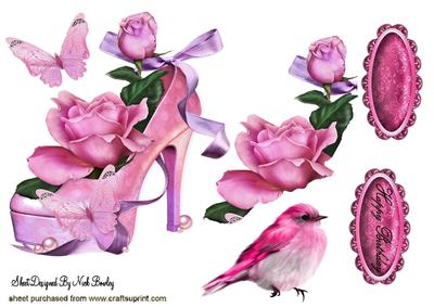 Pretty Shoe with Roses and Birds A4