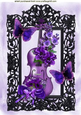 Violin with Pretty Amethyst Flowers in Ornate Frame A4