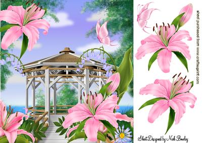 Flower Gazebo with Pink Lillies and Butterfly