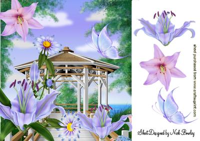 Flower Gazebo with Lilac Lillies and Butterfly