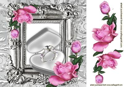 Ornate Frame Edged with Pink Roses and Ring 8x8