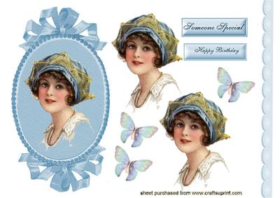 Pretty Vintage Girl in Blue in Oval Frame
