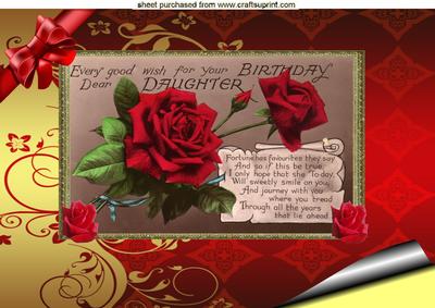 Beautiful A4 Topper of Roses in a Frame for a Daughter