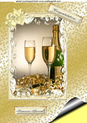 Lovely A4 Topper of Champers with Gold Star Background