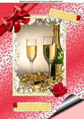 Lovely A4 Topper of Champagne on Red Starry Background