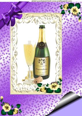 Lovely Bottle of Champagne with Purple Bow, A4 Topper