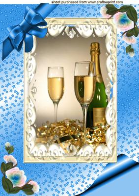 Lovely Bottle of Champagne on Blue Starry Background