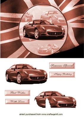 Car, in Sepia, with Flag Background