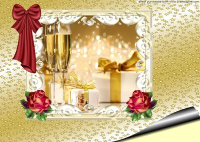 Gorgeous Champagne & Presents with Roses A4 Topper