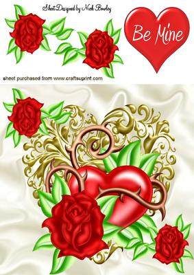Rose Entwined with Thorns on Gold Heart 8x8