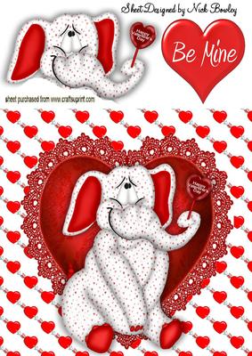 Be Mine Cute Elephant in Hearts, 8x8