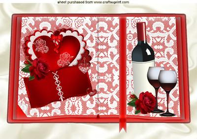 Open Lace Book with Roses and Wine A4