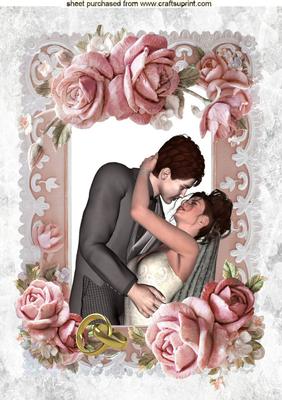 Wedding Couple in Rose Frame A4