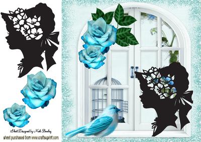 Silhouette Lady with Window and Little Bird 8x8