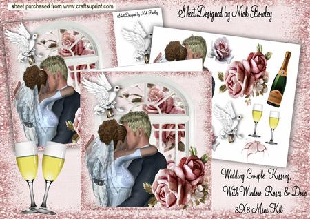 Kissing Wedding Couple with Pink Roses & Window 8x8 Mini Kit