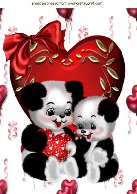 Cute Pair of Love Pandas on a Heart A4