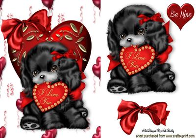 I Love You, Cute Black Puppy on a Heart