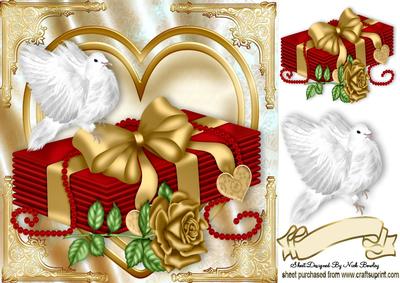 Red Letters with Gold Rose and White Dove 8x8