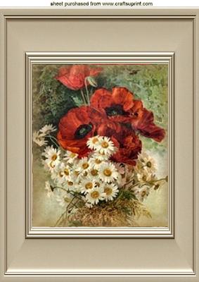 Vintage Red Poppies and Daisies in Frame A4