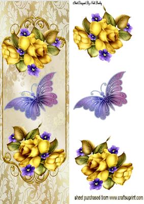 Pretty Gold Roses with Butterfly Tall Dl