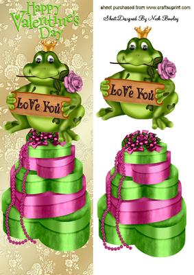 Love Frog Sitting on Heart Boxes Tall Dl