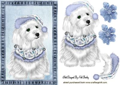 Santa Westie in Denim Frame with Flower