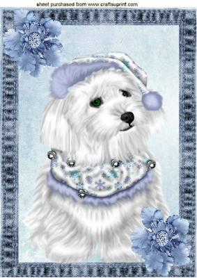 Santa Westie in Denim Frame with Flower A4