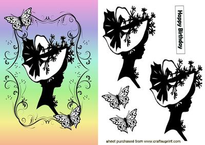 Prettysilhouette Lady in Bonnet on Rainbow Background