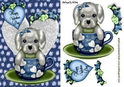 Little Puppy in Teacup with Flowers on a Heart