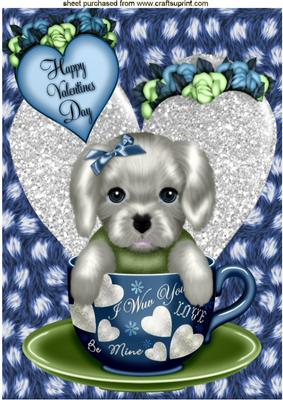 Little Puppy in Teacup with Flowers on a Heart A4