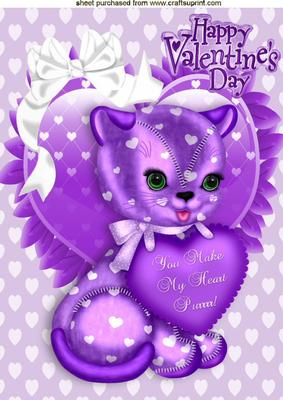 You Make My Heart Purrr! Kitty on a Frill Heart A4