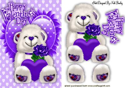 Little White Bear on Purple Frill Heart