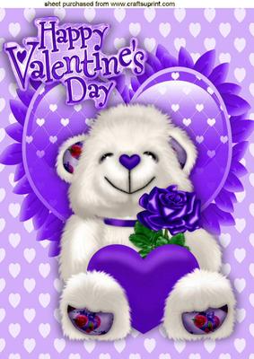Little White Bear on Purple Frill Heart A4