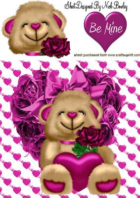 Little Brown Bear on Rose Heart 8x8