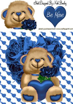 Little Brown Bear on Blue Rose Heart 8x8